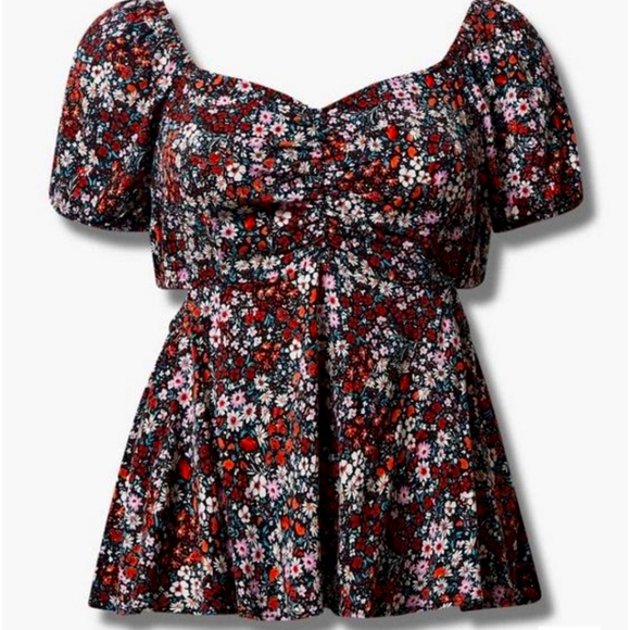 torrid Tops - Babydoll Floral Shirt With Side Cutouts Top